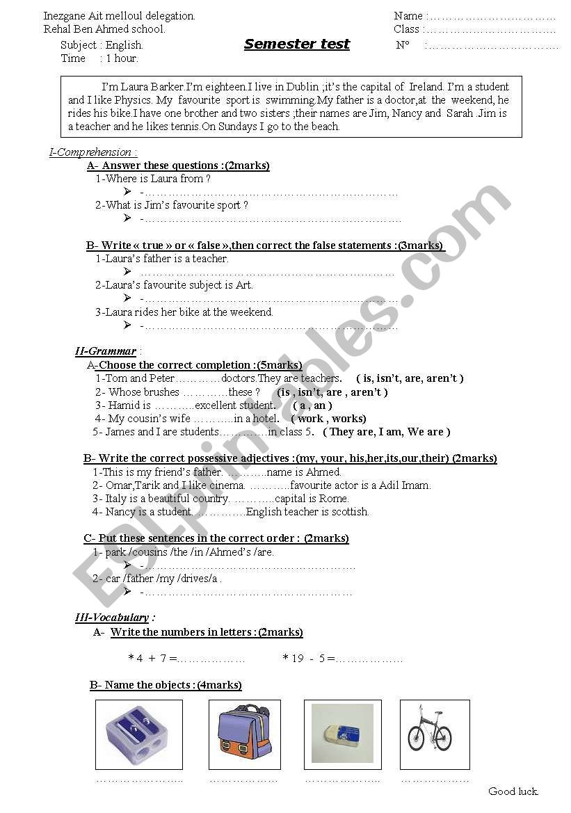 test worksheet