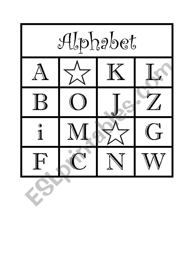 Alphapet bingo worksheet
