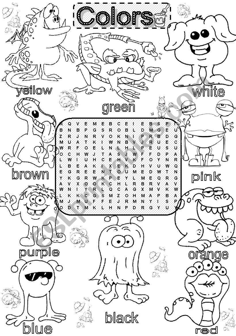 Wordsearch BASIC COLORS worksheet