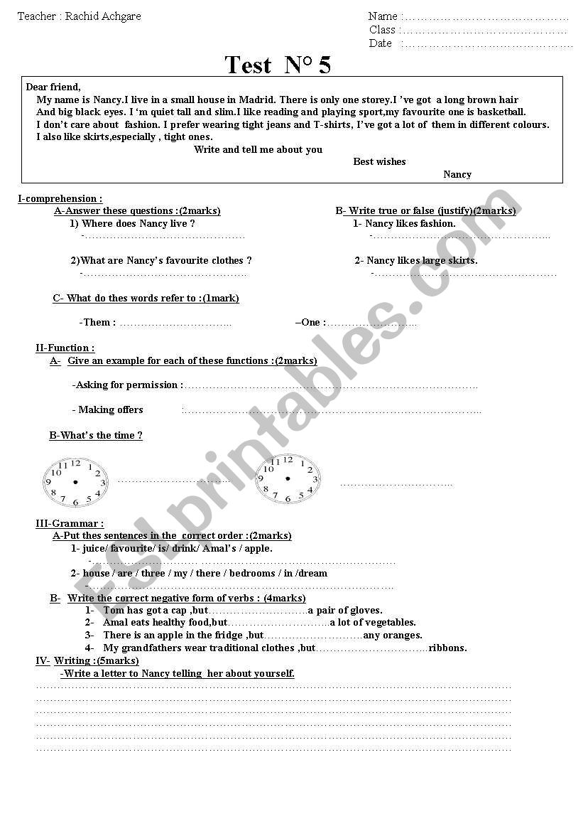test worksheet
