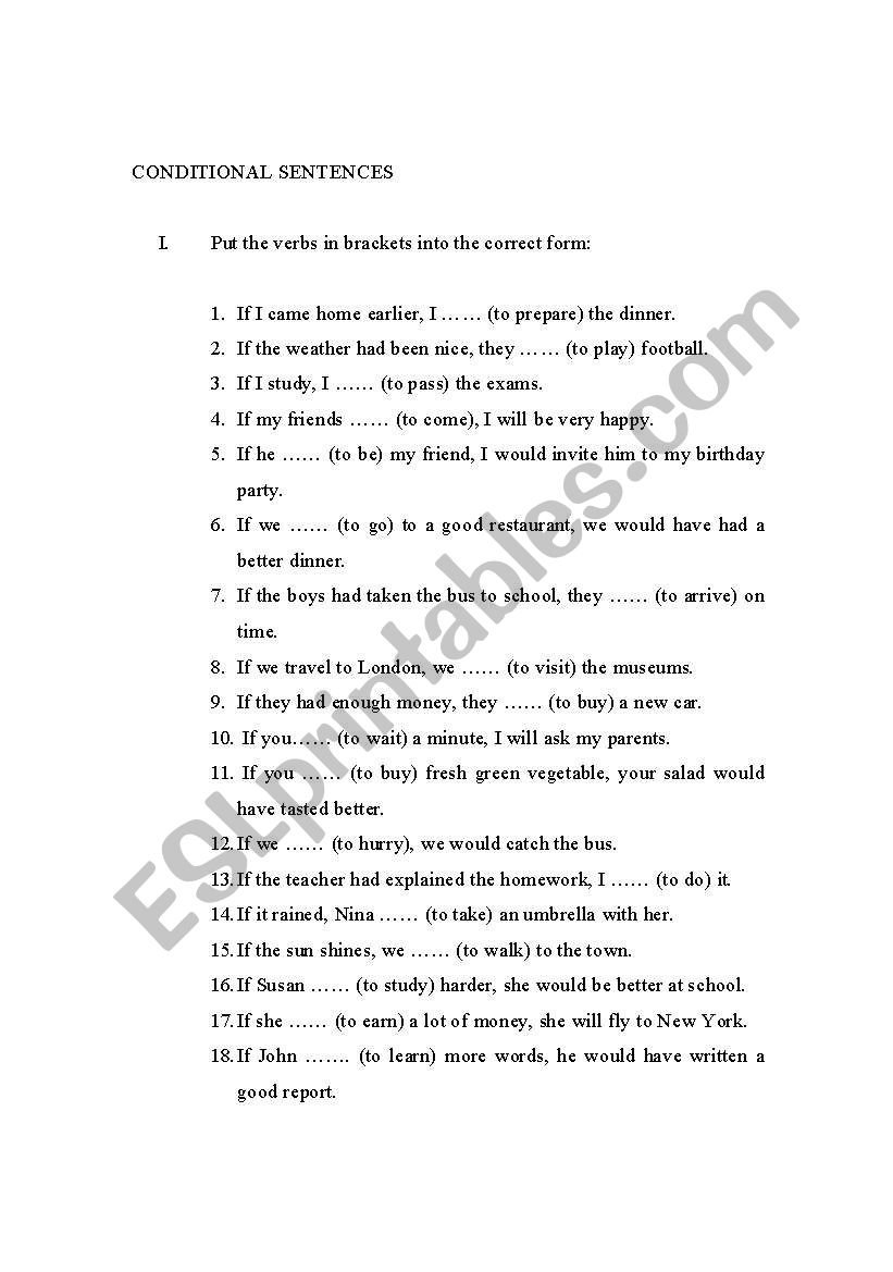 conditional sentences worksheet