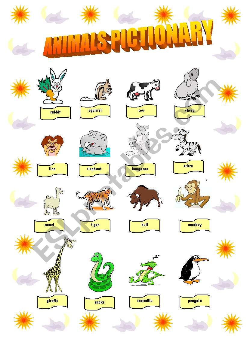 Animals pictionary - 1 worksheet