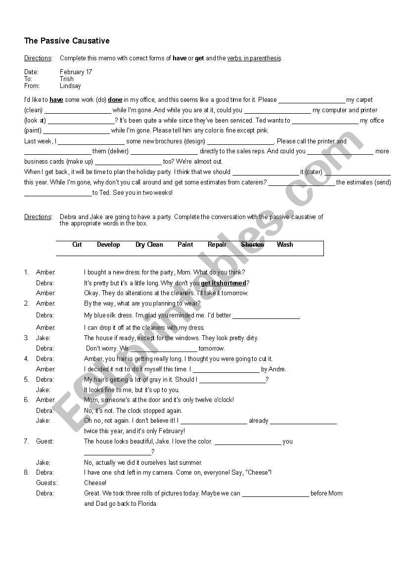 Passive Causatives worksheet