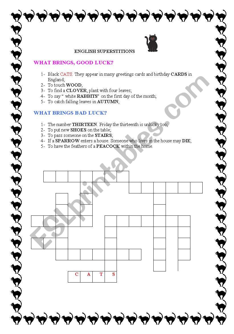 english  superstitions worksheet