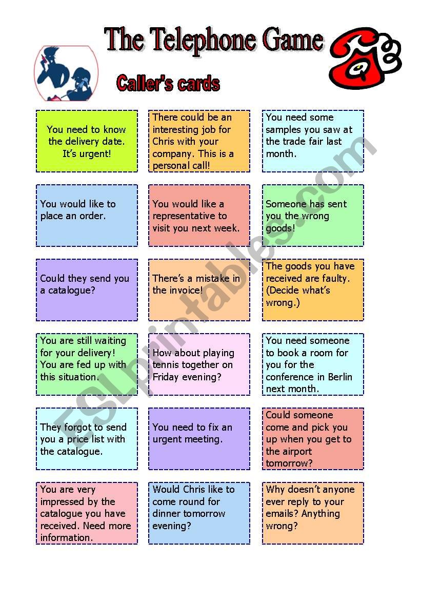 The Telephone Game - Speaking in small groups - ESL worksheet by Roclam