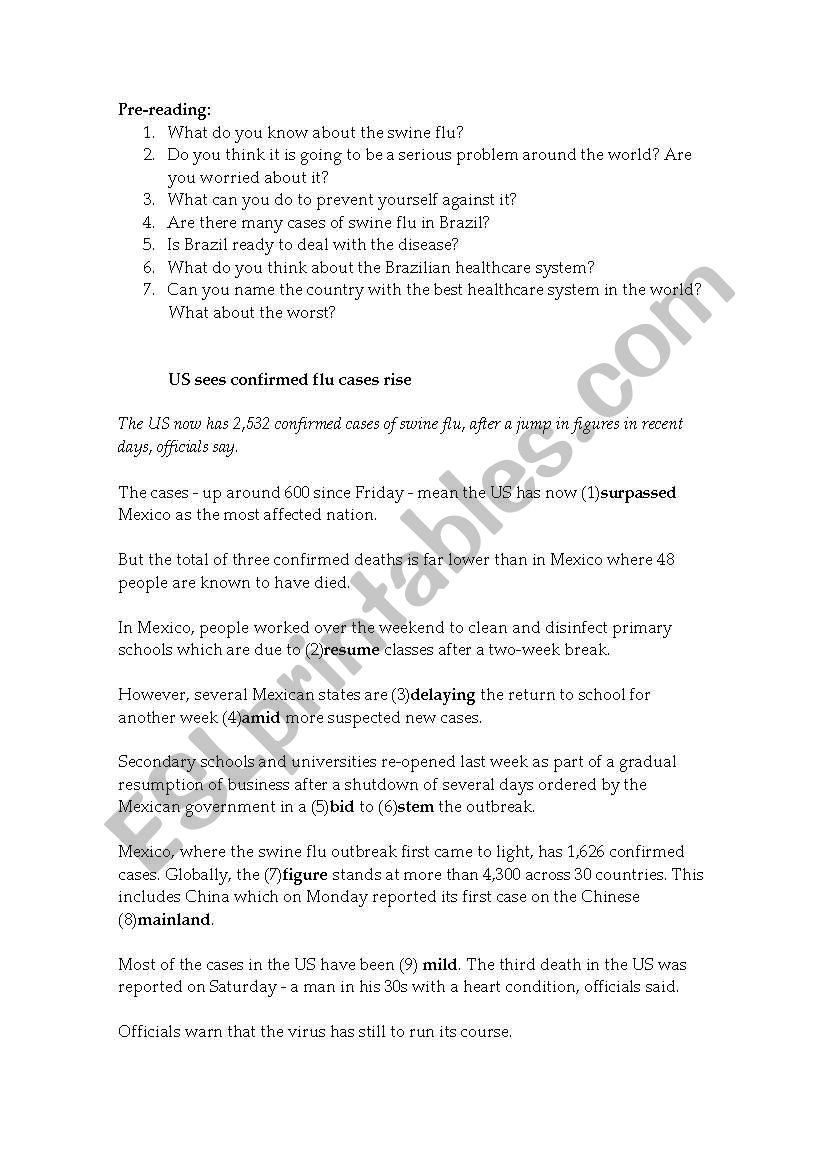 Swine Flu worksheet