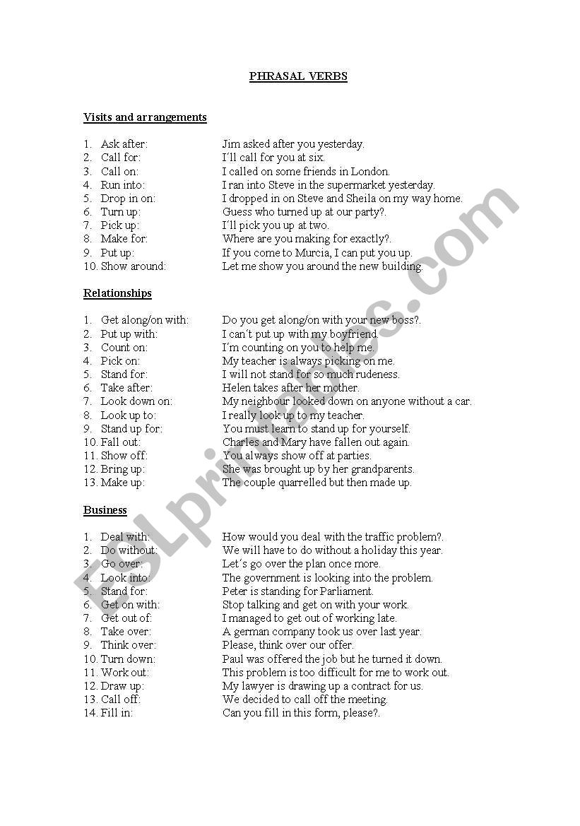 Phrasal verbs worksheet