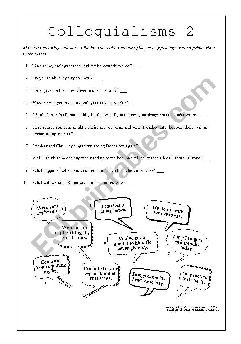 Colloquialisms 2 worksheet