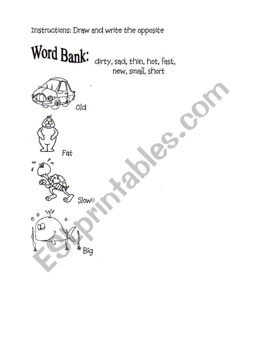 Write and draw the opposite worksheet