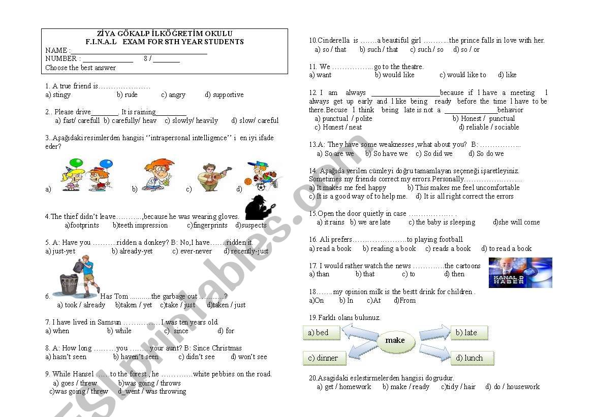 8th year 3rd exam worksheet