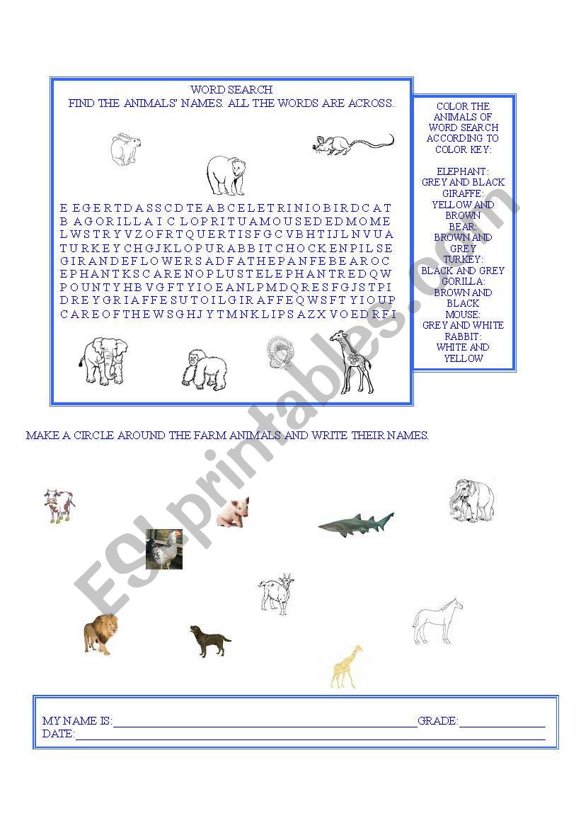 ANIMALS & COLORS worksheet