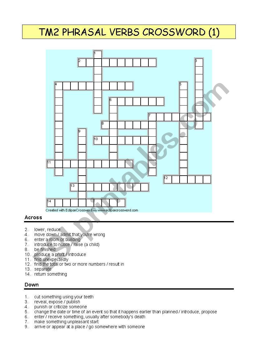 Phrasal verbs crossword 1 worksheet