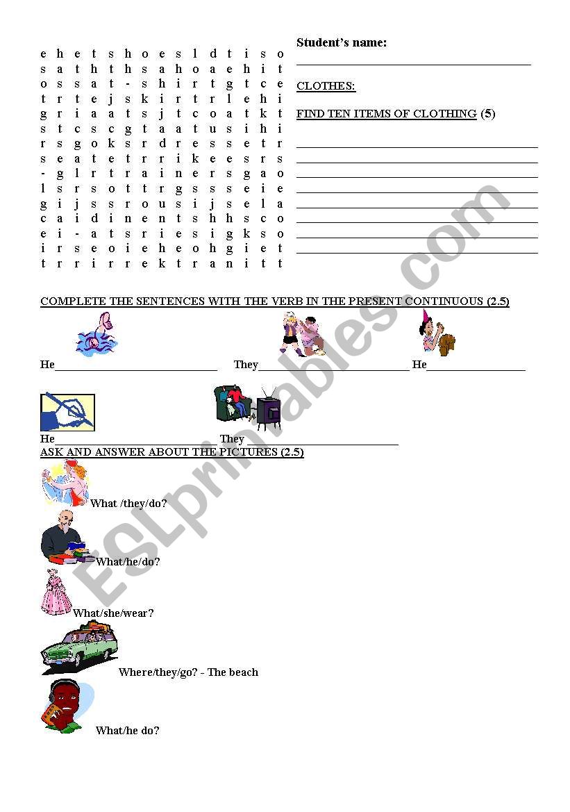 Present Continuous Test worksheet