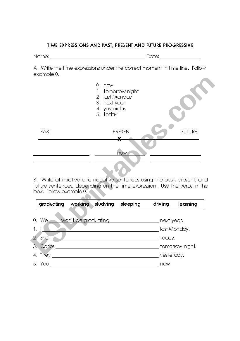 PRES PAST FUTURE PROGRESSIVE worksheet