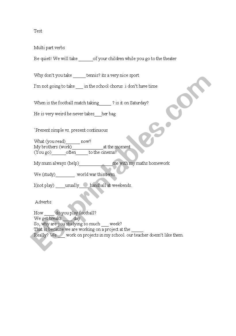 intermediate test worksheet