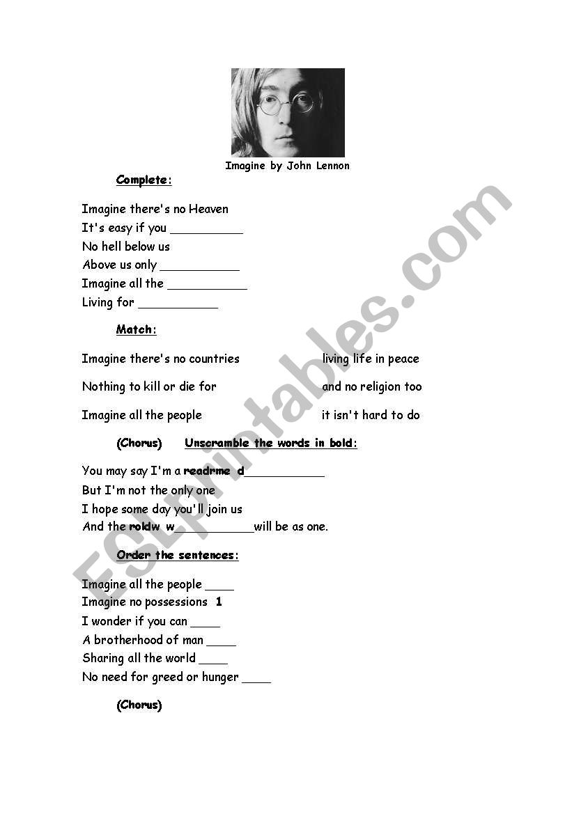 Imagine by John Lennon worksheet