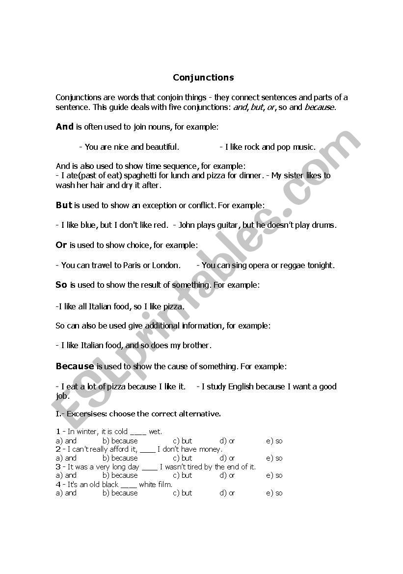 Conjunctions worksheet