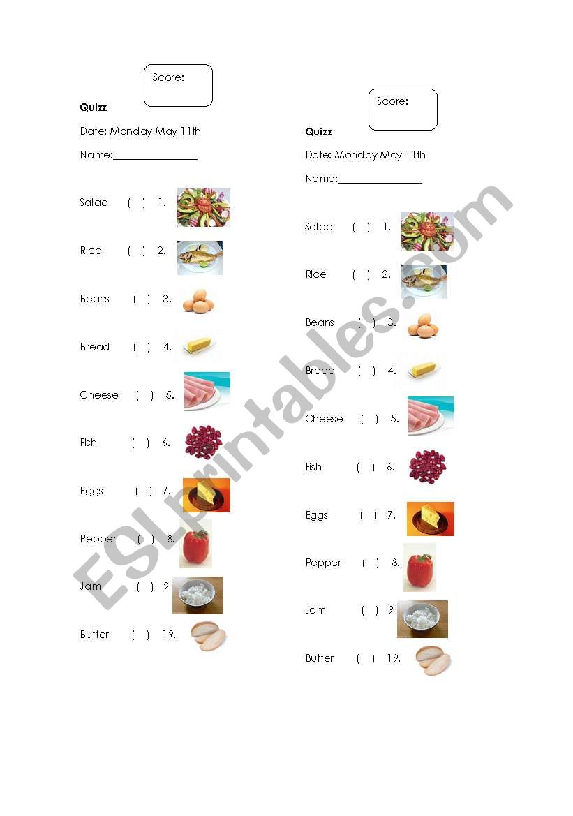 Food worksheet