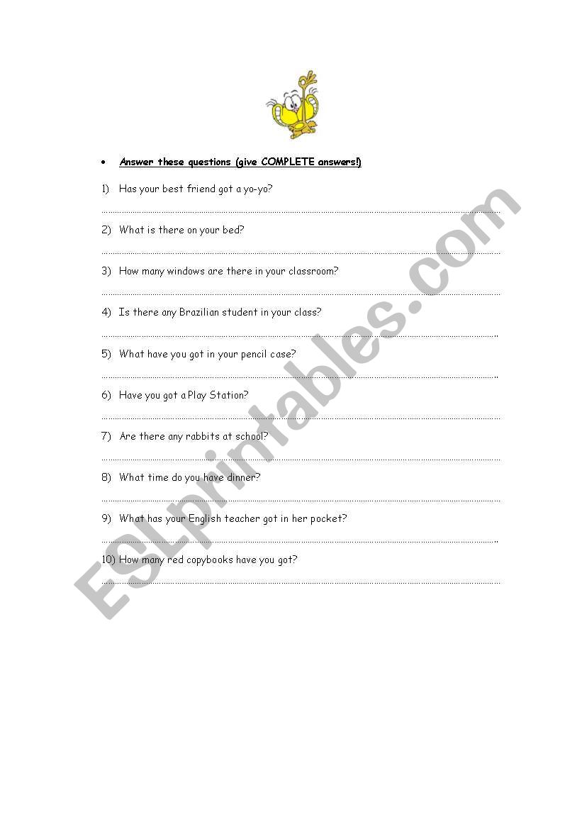 Answer these questions worksheet