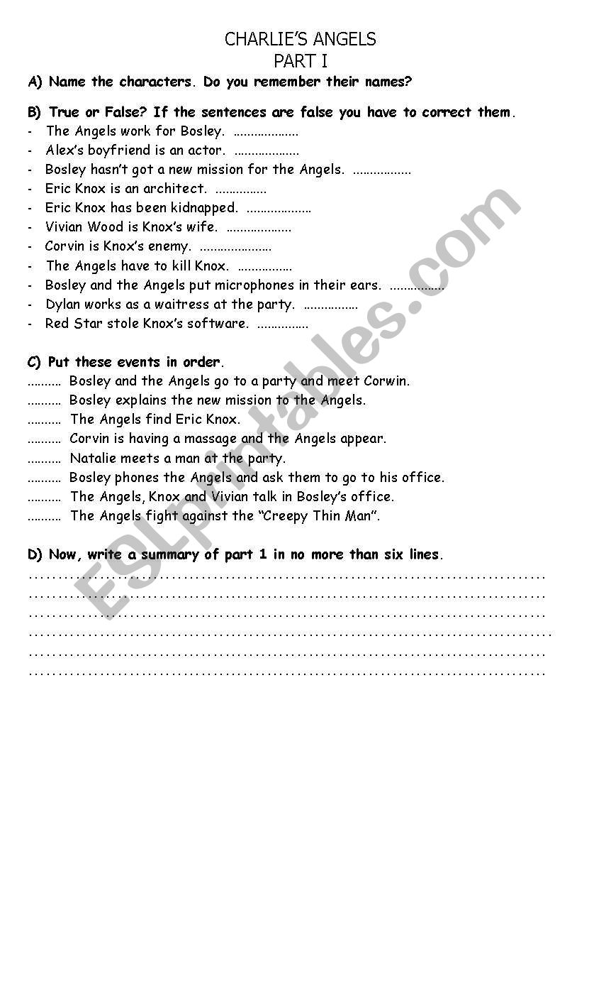 CHARLIES ANGELS  worksheet