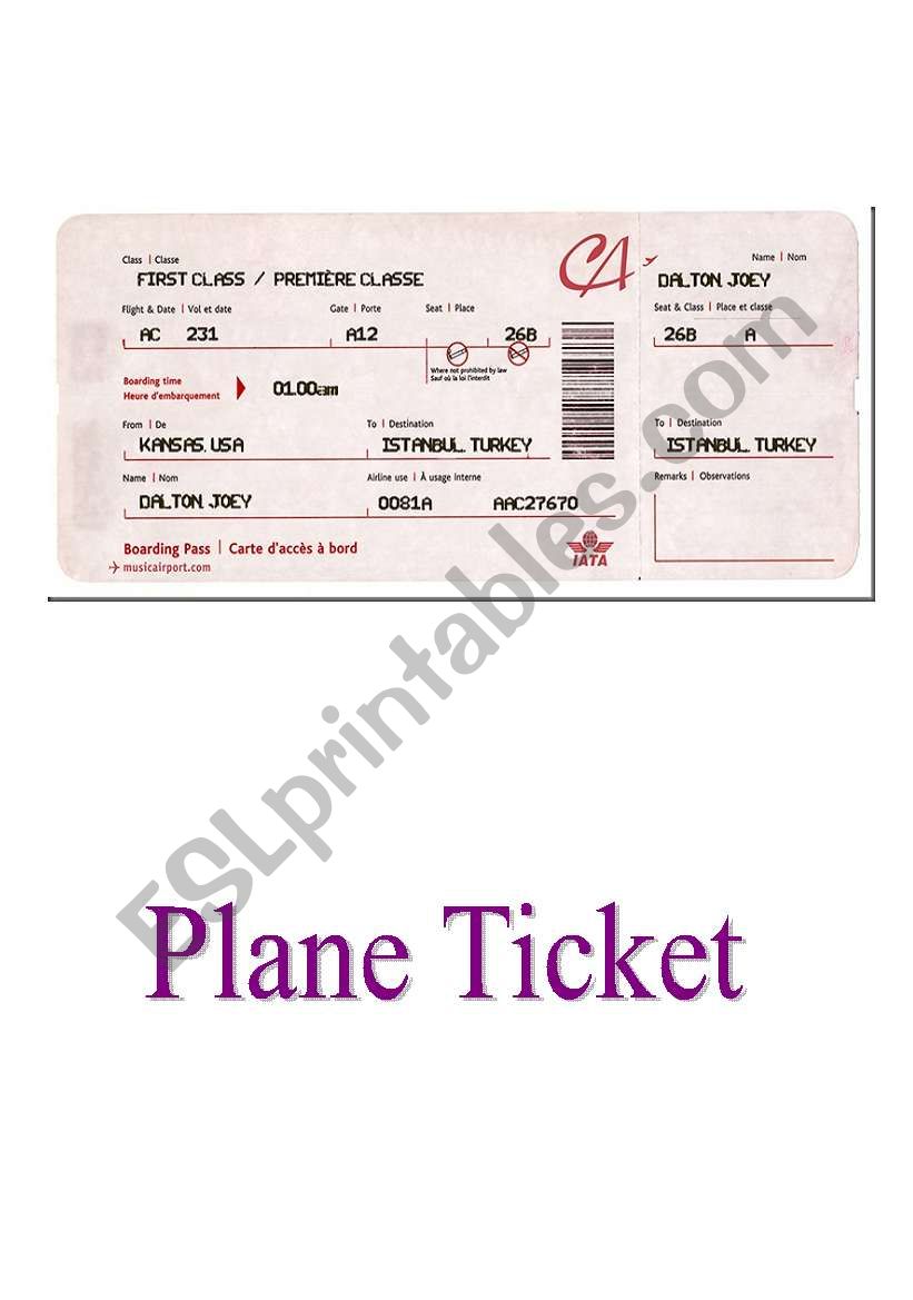 plane tickets worksheet
