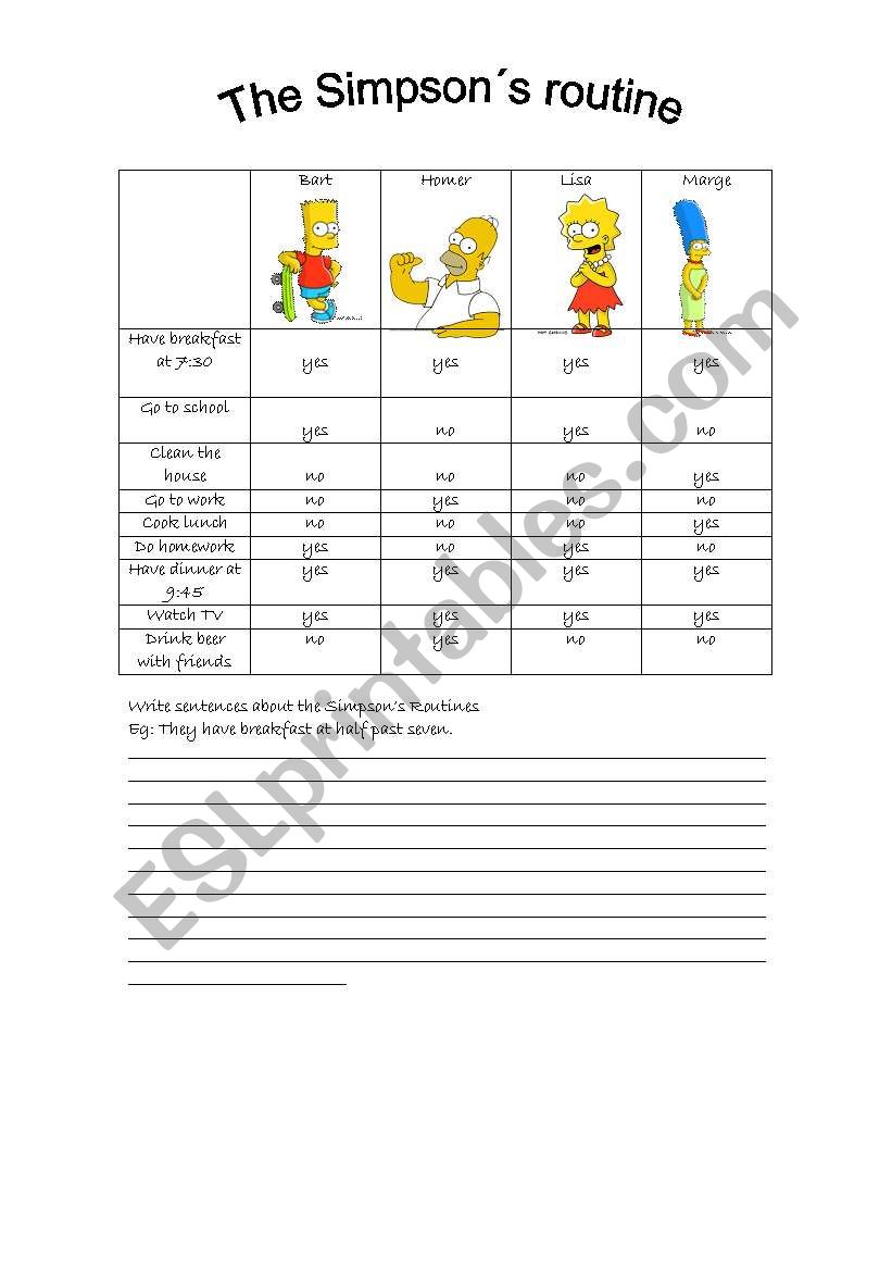 The SimpsonÂ´s routine worksheet