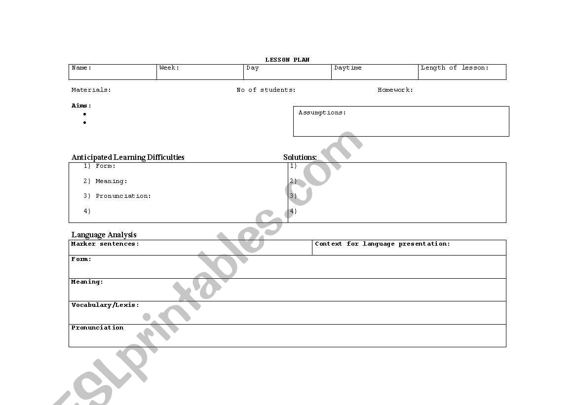 lesson plan worksheet