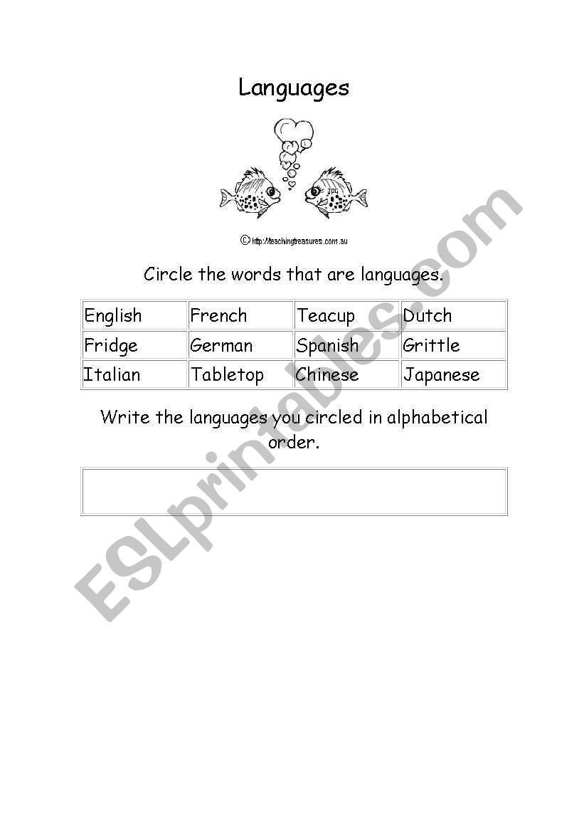 Languages worksheet