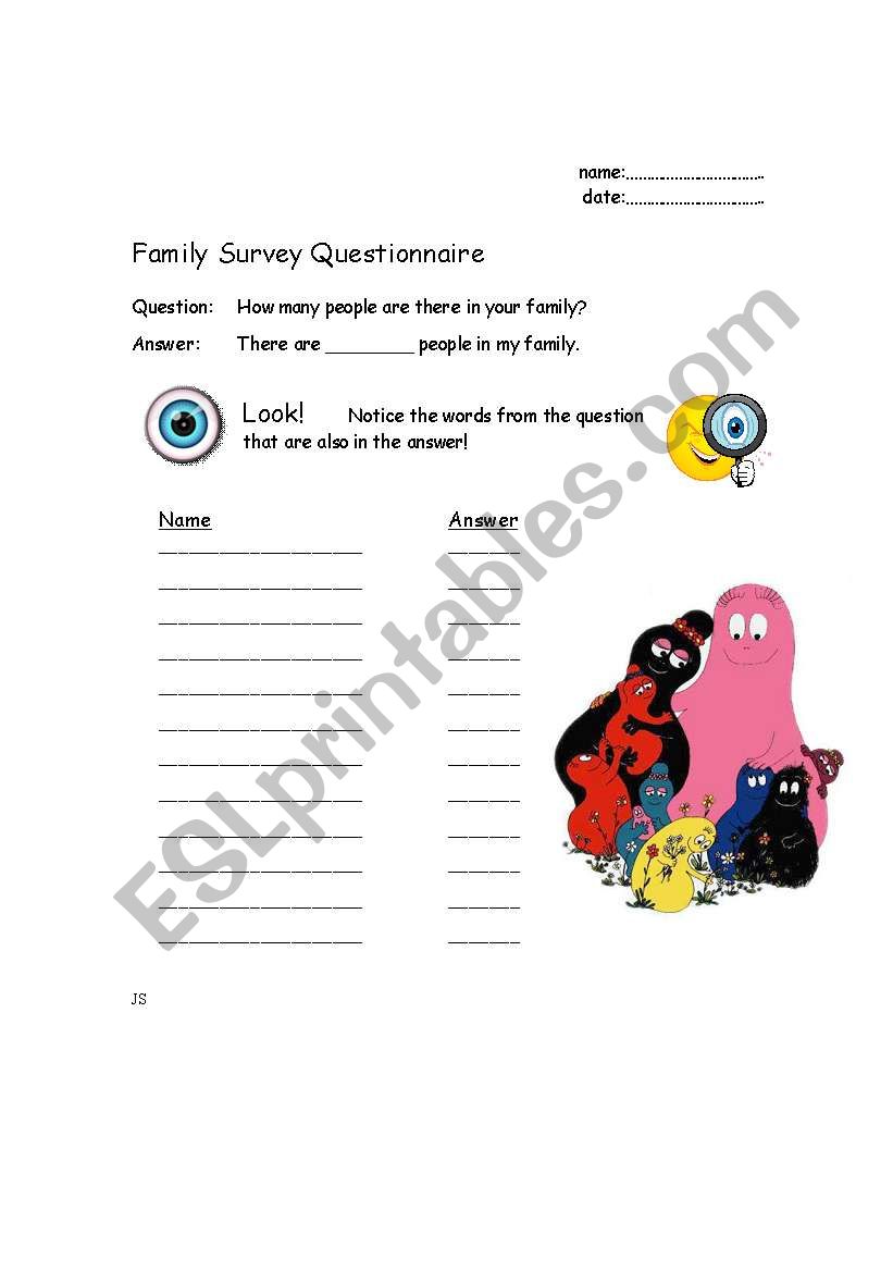 Family Survey  worksheet