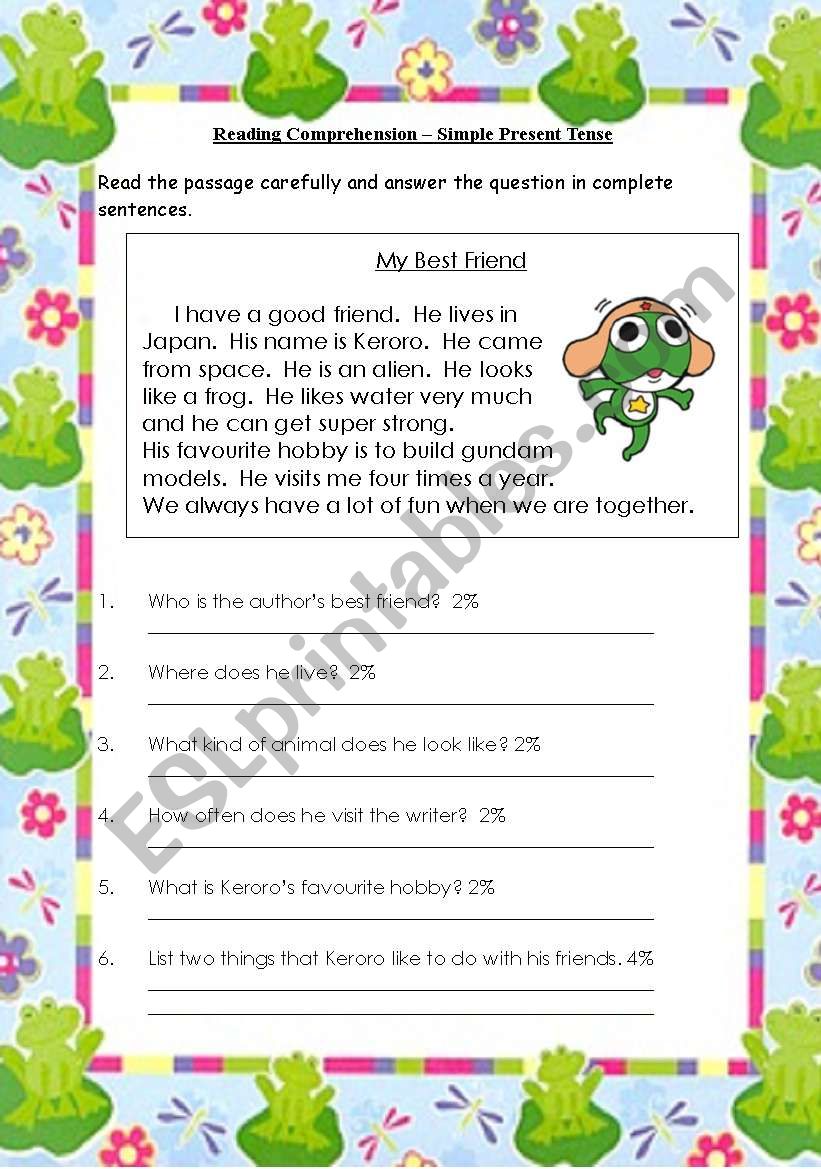 Reading Comprehension:  Simple Present Tense (Theme:  Keroro)