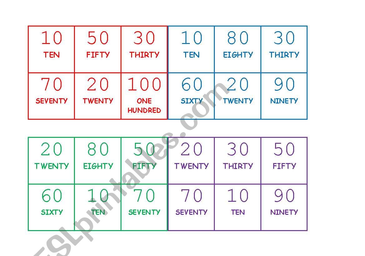 TENS BINGO worksheet