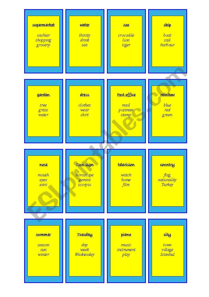 taboo cards worksheet