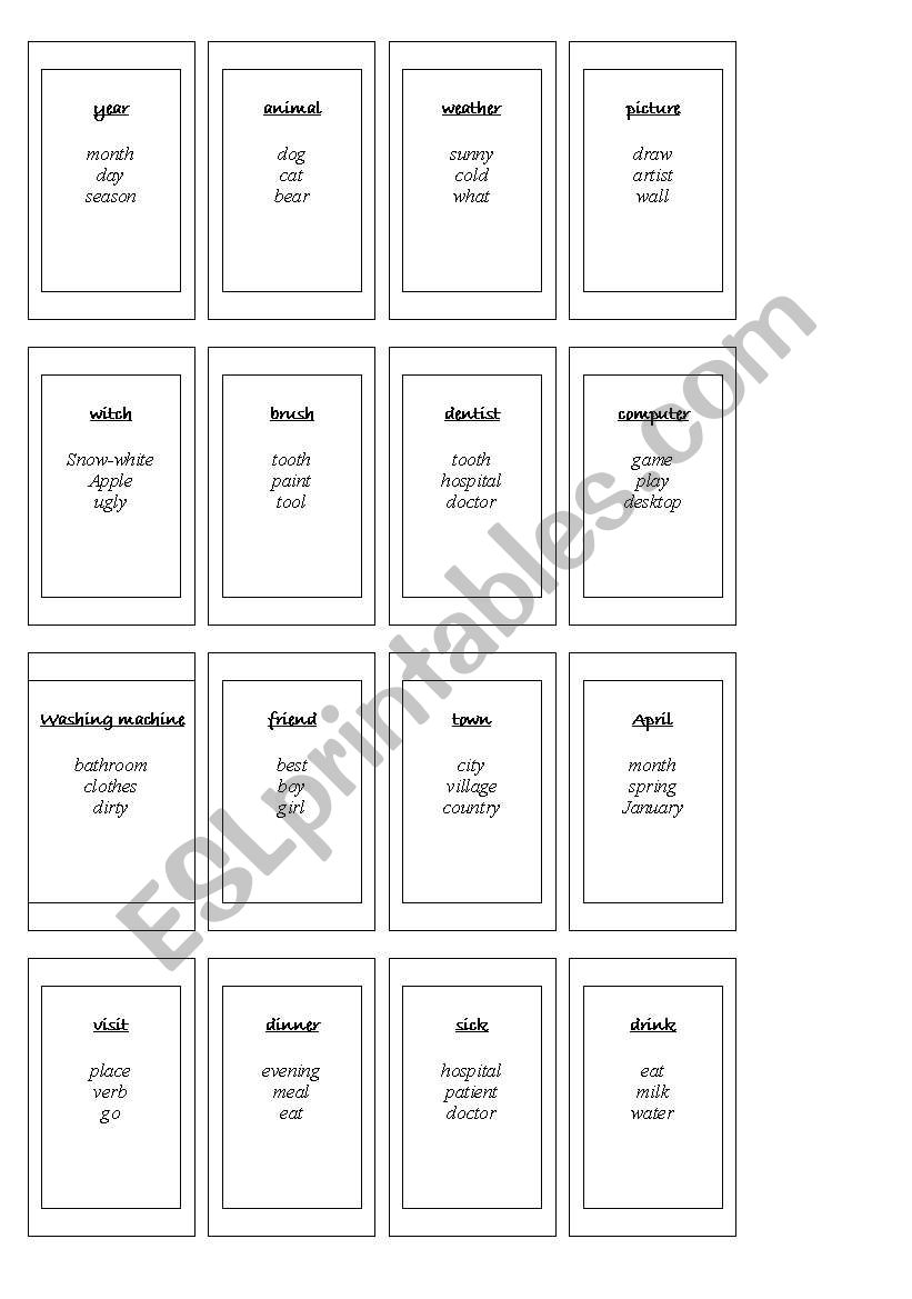 taboo cards 2 worksheet