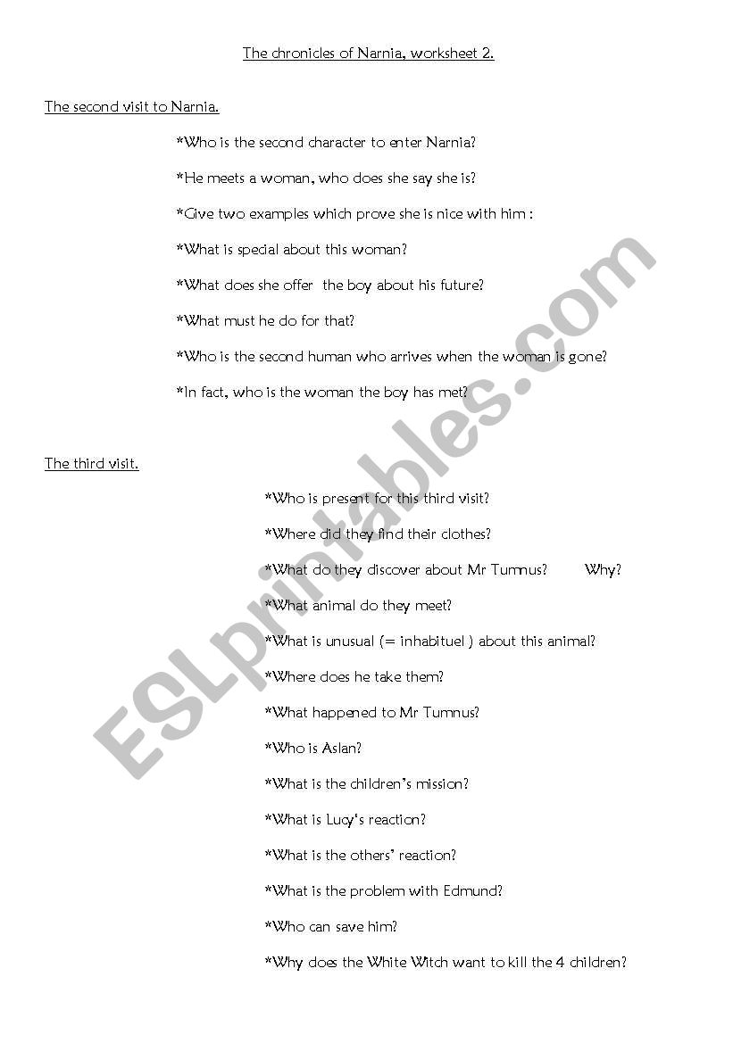 Narnia worksheet 2 worksheet