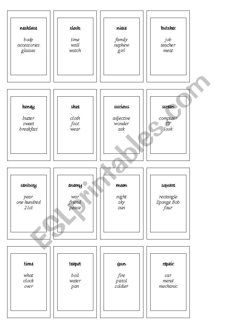 taboo cards 3 worksheet