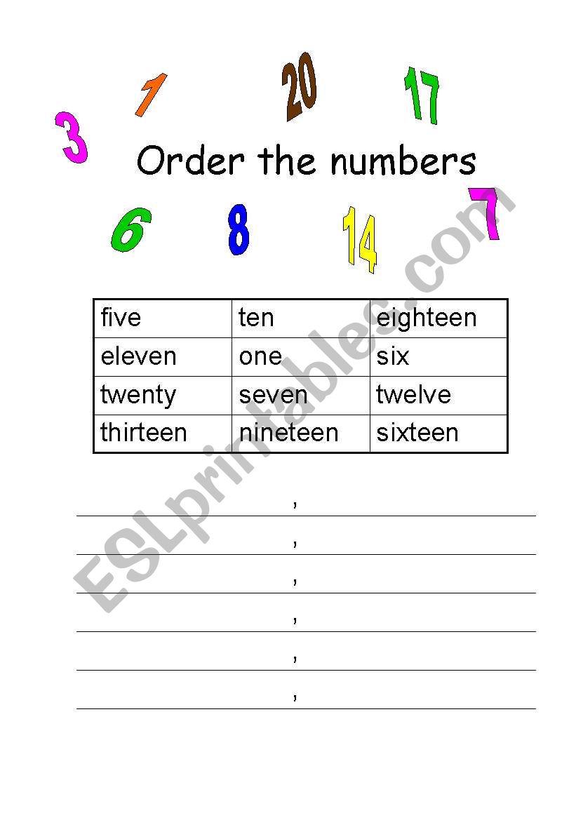 Order the numbers worksheet