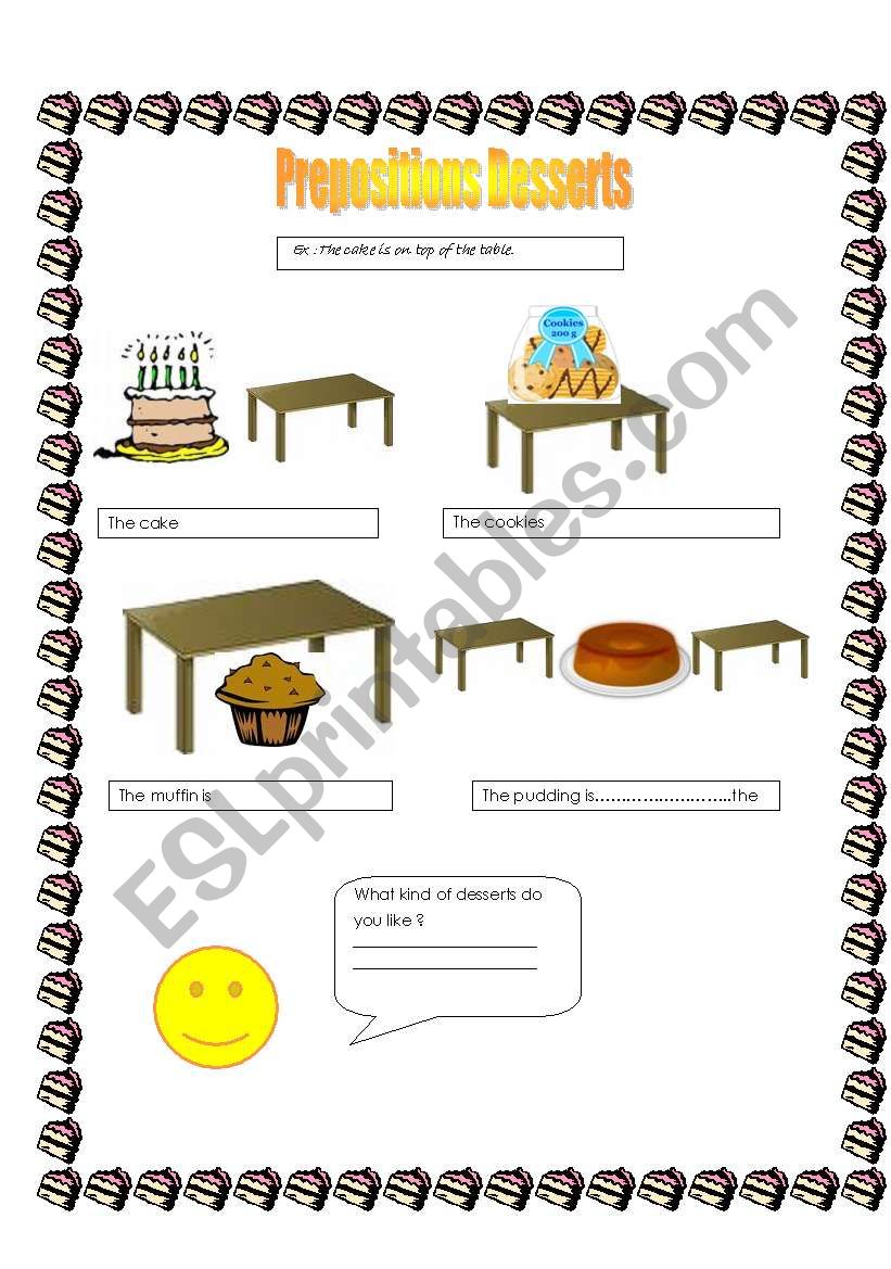 Prepositions-desserts worksheet