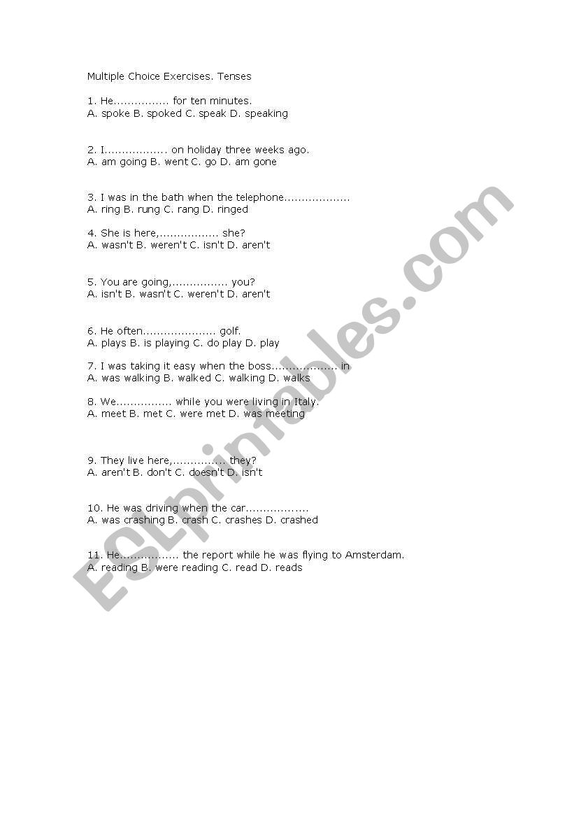 Multiple choice- Tenses worksheet