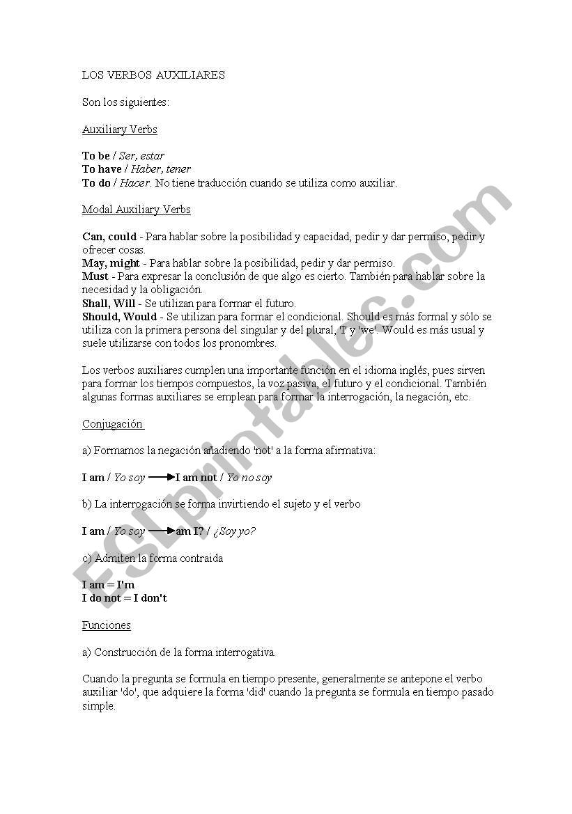 Auxiliary Verbs worksheet