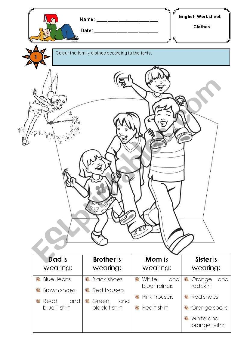 Colouring the family clothes worksheet