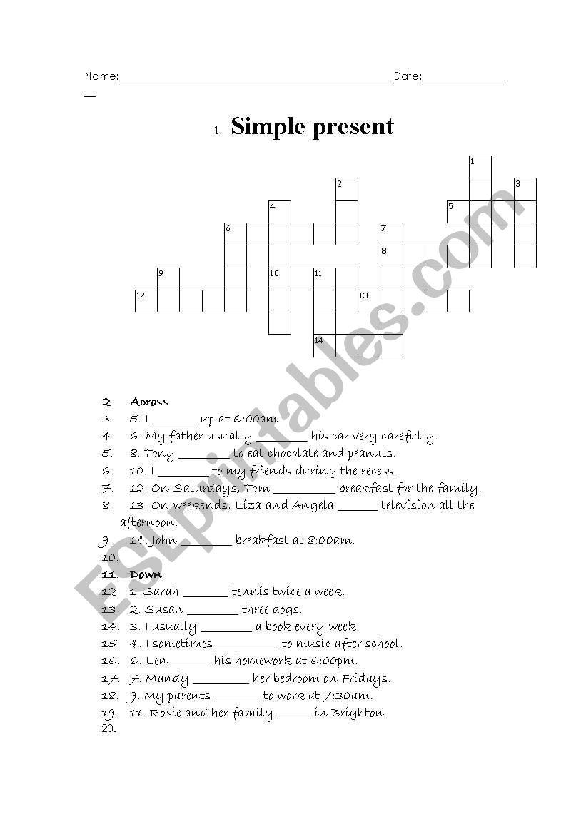 Present simple criss cross worksheet