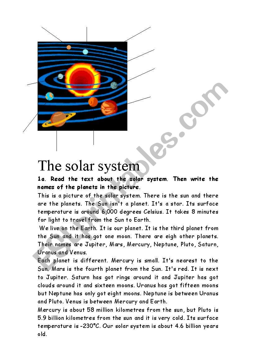 The solar system worksheet