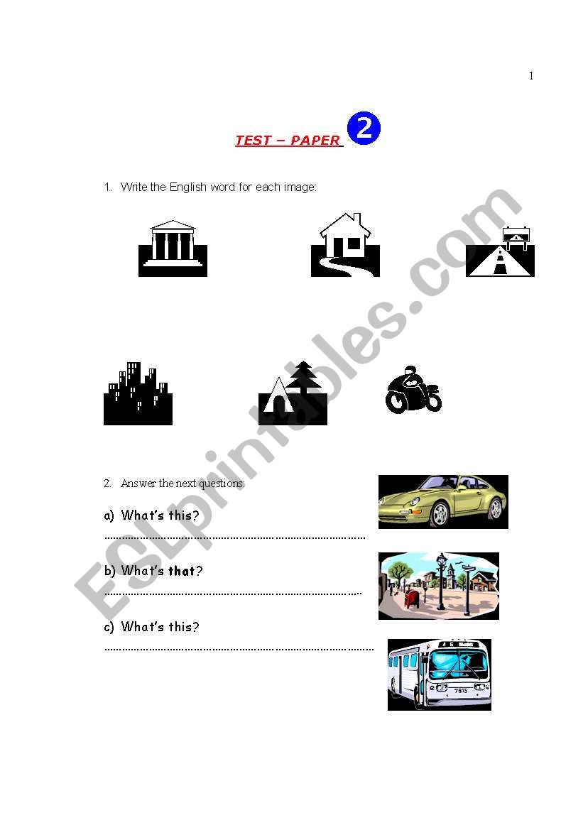 Test  for elementary children worksheet