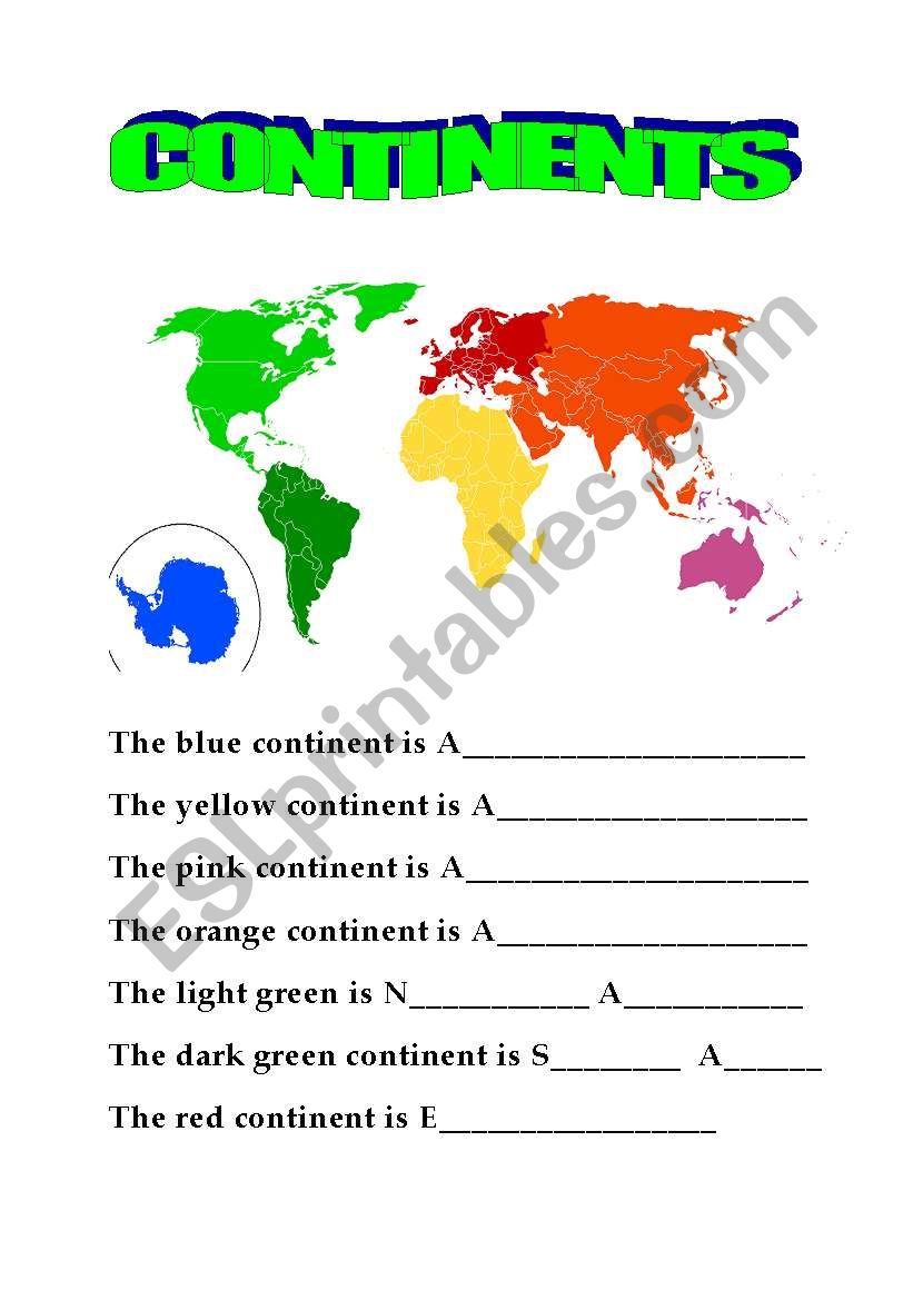 CONTINENTS - recognizing and writing