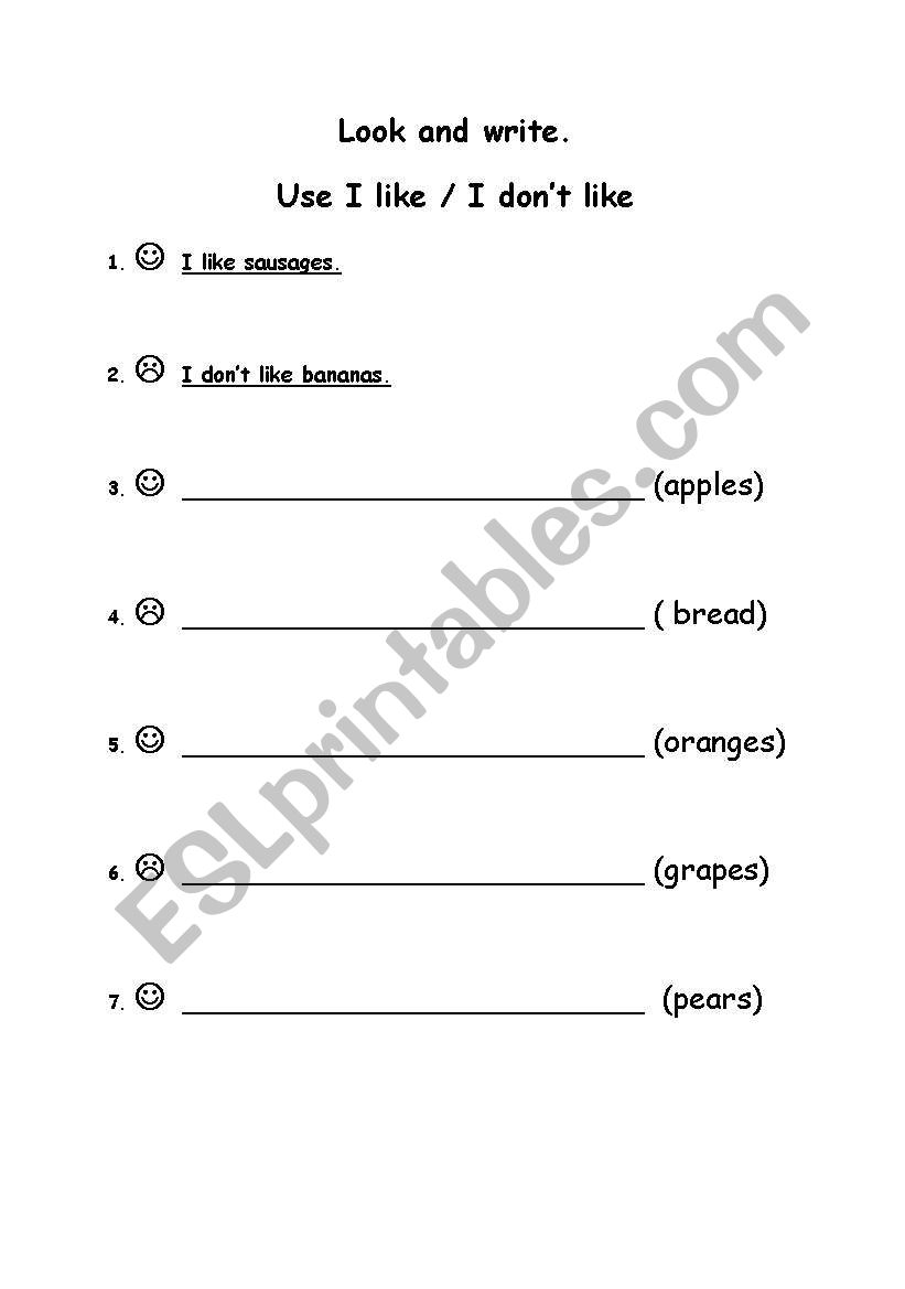 Likes - Dislikes worksheet