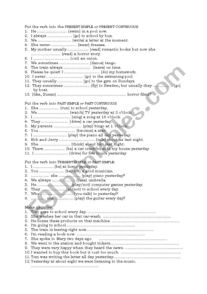 revision of tenses worksheet