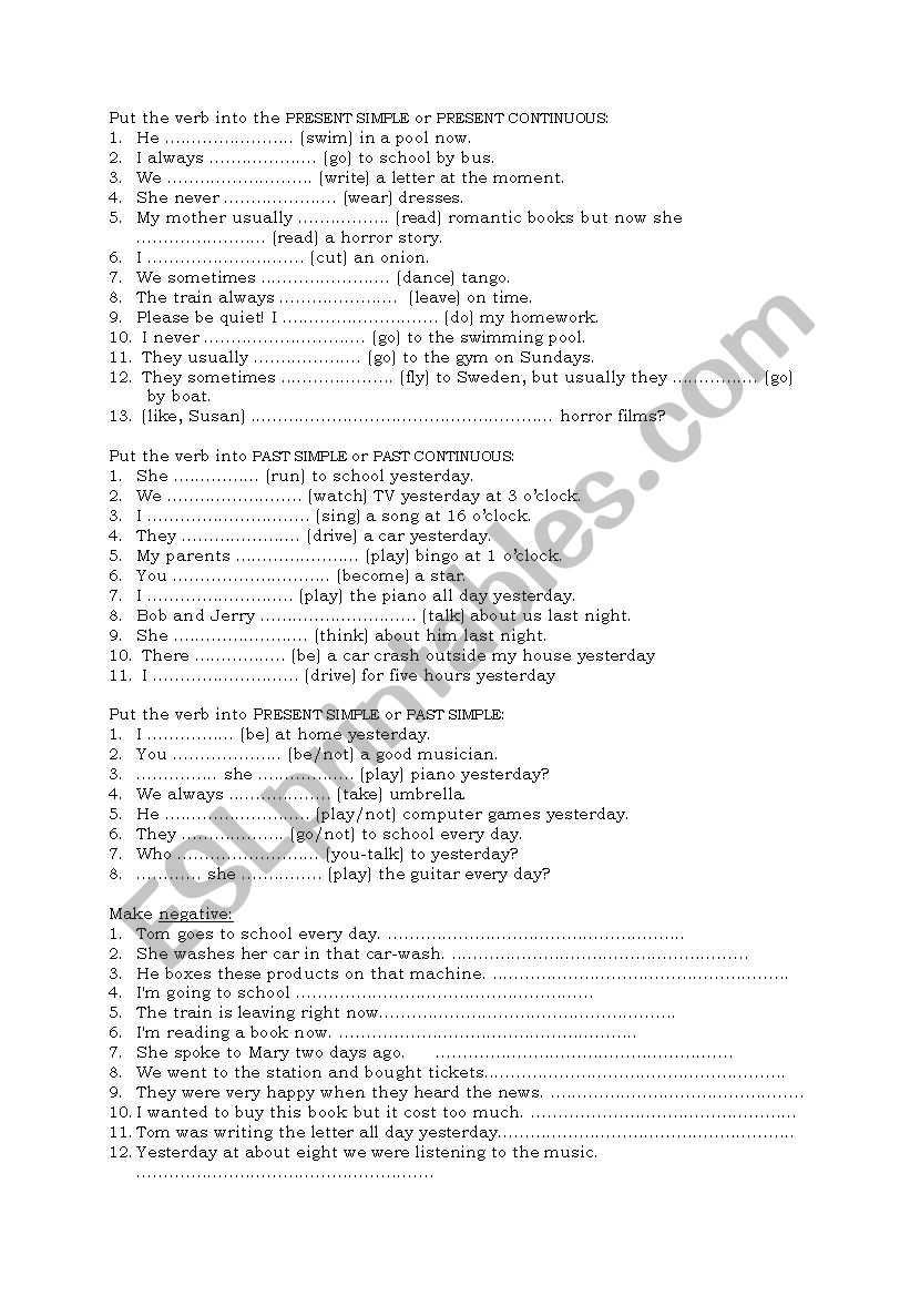 revision of tenses worksheet