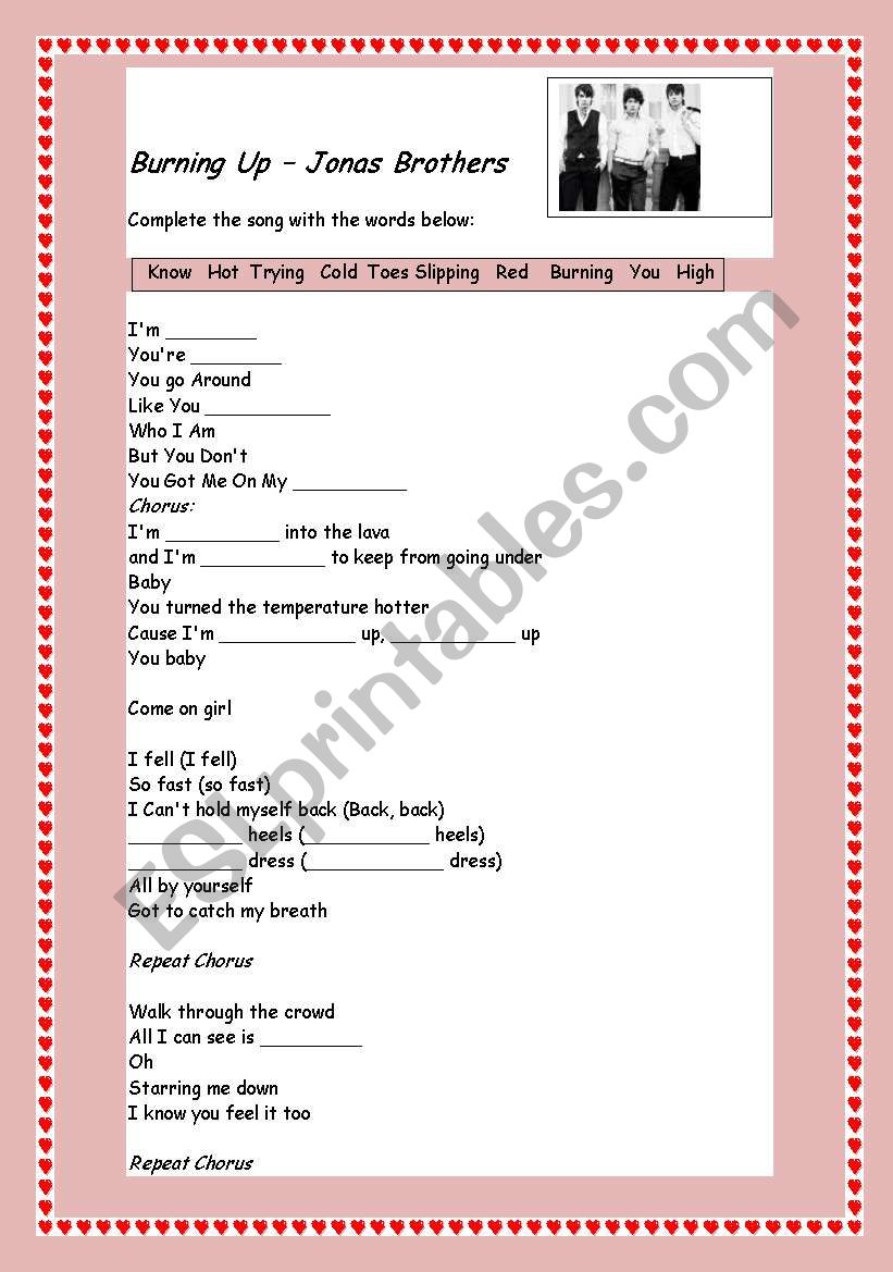 Burning up- Jonas Brothers worksheet