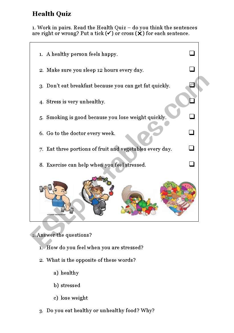 Health Quiz worksheet