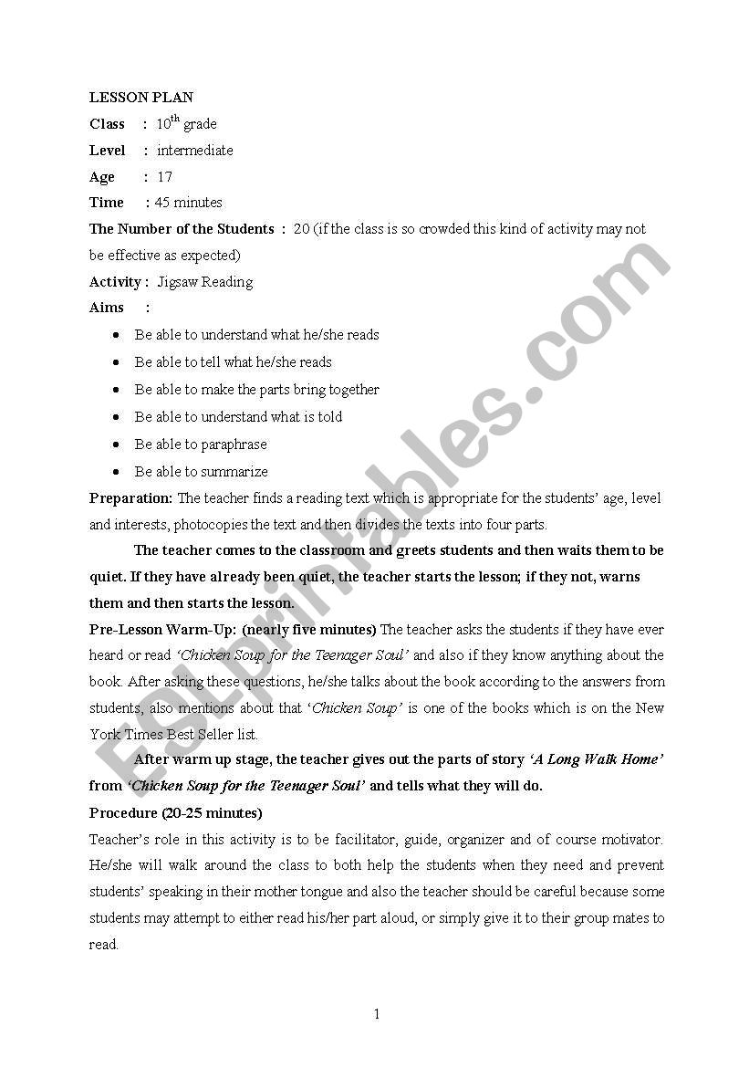jigsaw reading worksheet